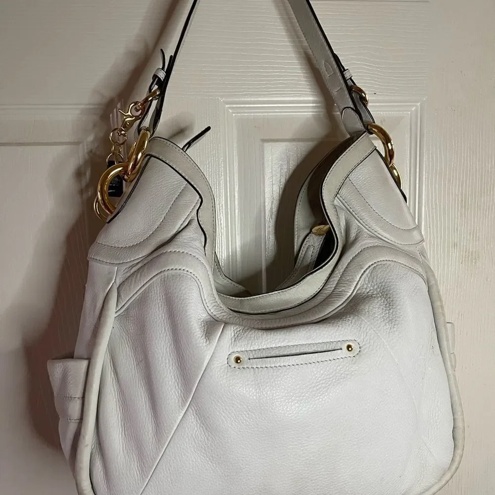 B Makowsky Hobo leather sand white slouch shoulder bag with gold tone ha…